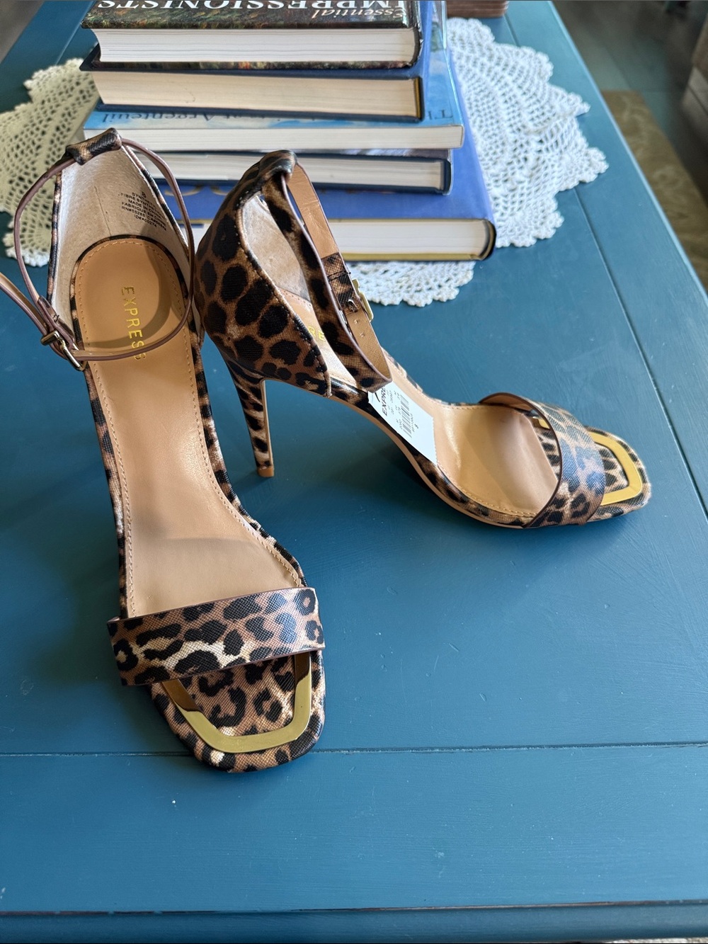 Express Leopard Print Ankle-Strap Stiletto Heels - Brown/Black